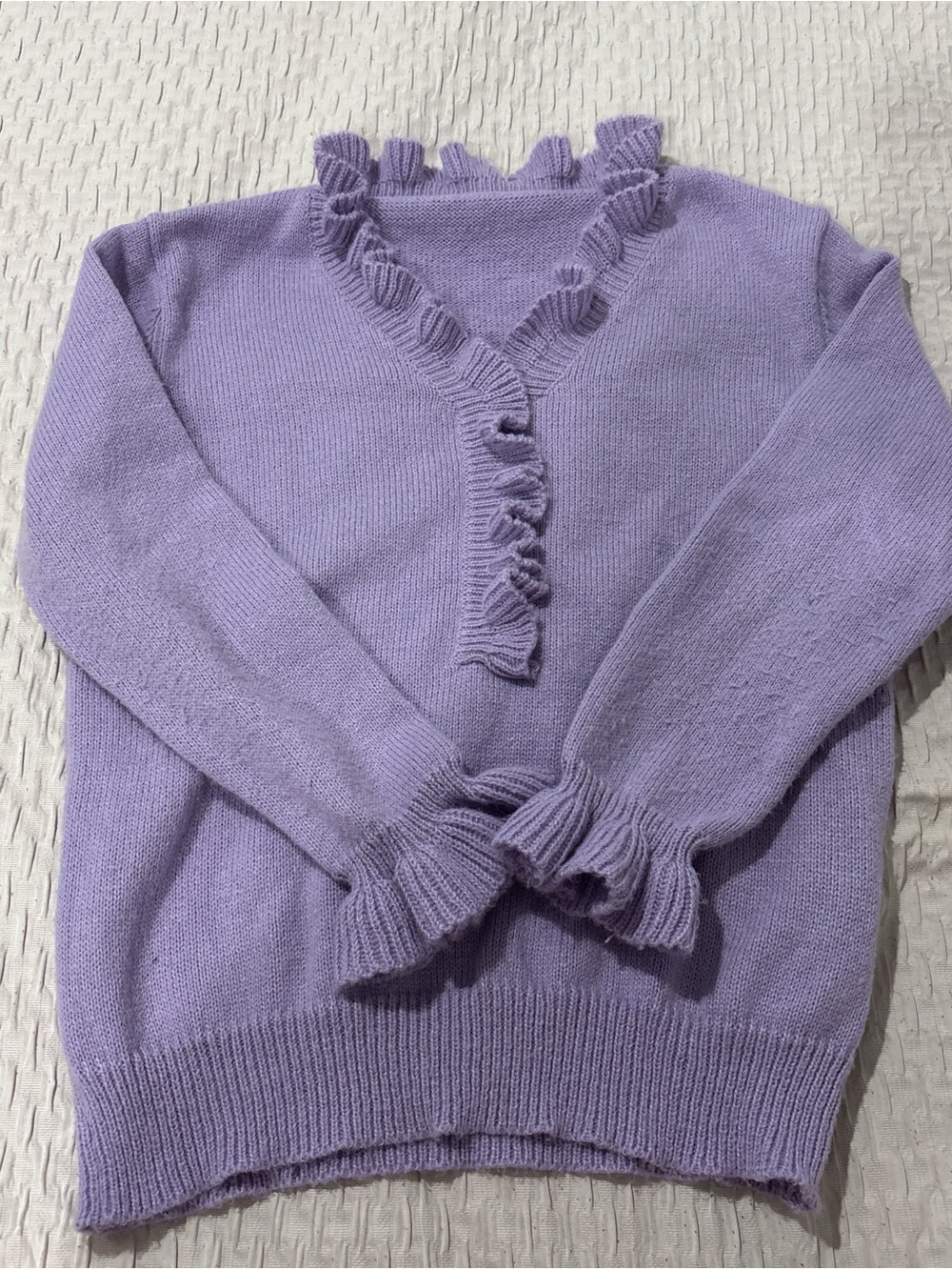 Lavender Ruffle V-Neck Women's Sweater